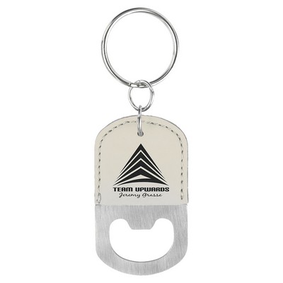 White Leatherette Oval Bottle Opener Keychain