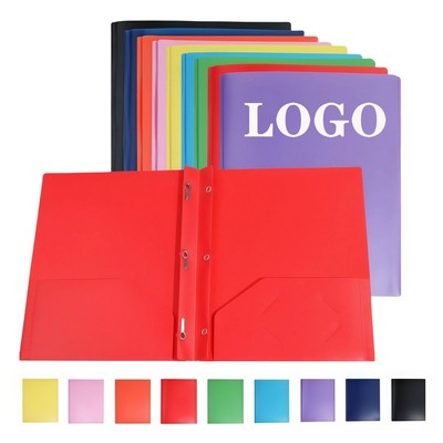 Durable Plastic Folder with 2 Pockets & Fasteners