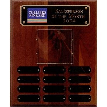 Standard Solid Walnut Perpetual Plaque w/ Photo Mount & 24 Plates (12"x15")