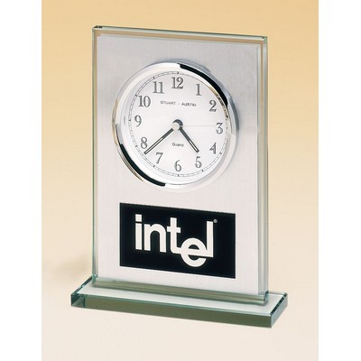 Airflyte Glass Clock w/Brushed Aluminum Panel & White Dial (7 1/4"x4 7/8" x 2")