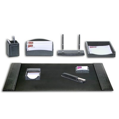 Crocodile Embossed Black Leather Desk Set