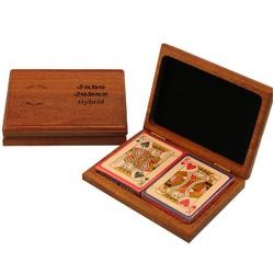 Wood Double Deck Playing Card Box w/Cards