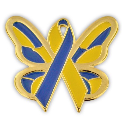 Blue and Yellow Butterfly Ribbon Pin