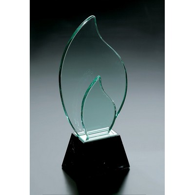 Jade Crystal Double Flame Award w/ Marble Base