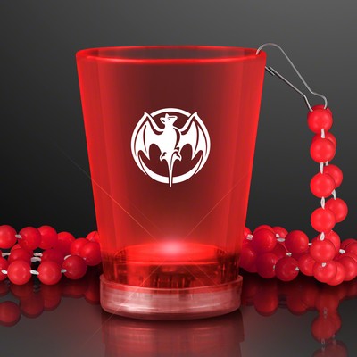 1.5 Oz. Custom Light Up Red Shot Glass w/ Bead Necklace - Domestic Print