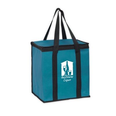 Insulated Non-Woven Square Zipper Top Tote Bag w/Insert (12"x8"x13")