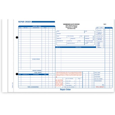 3 Part Repair Order Forms - 11"x 8½"