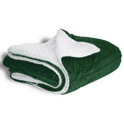 Micro Mink Sherpa Blanket 50"X60" (Embroidered)-- Dark Green/Forest - ON DISCOUNT