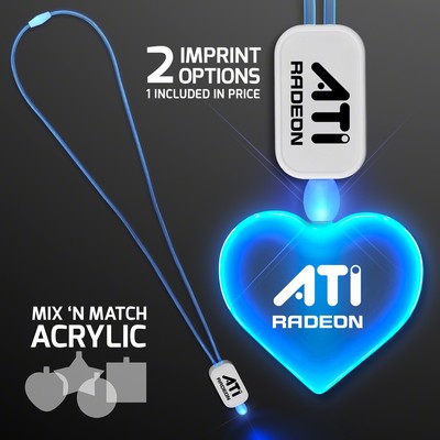 Blue LED Cool Lanyards with Acrylic Heart Pendants - Domestic Imprint