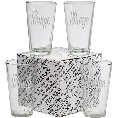 16 Oz. Mixing Glass Thank You Set (4 Piece) - Etched