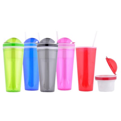 Double Wall Plastic Mug w/Snack Holder Lid