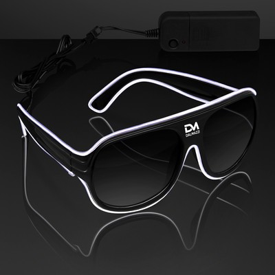 White "Neon Look" Aviator EL Shades - Domestic Print