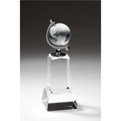 Global Power Optic Crystal Spinning Globe Tower Award - 9'' h