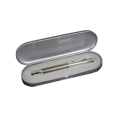 Etched Barrel Roller Ball Pen in Tin Box