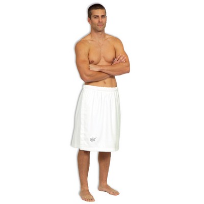 Bath Wrap - Men's, 22" Terry Velour, White, Wrap with Velcro® Closure (Embroidered)