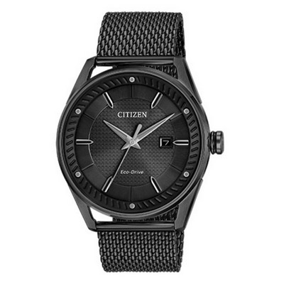 Citizen Men's Drive CTO Eco-Drive Watch, Black-tone SS, Mesh Bracelet, Black Dial