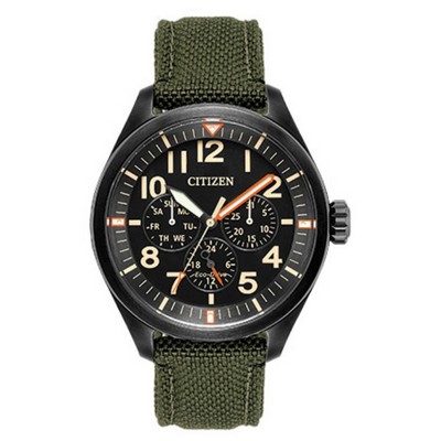 Citizen Men's Chandler Eco-Drive Watch, Green Cordura Strap and Black Dial