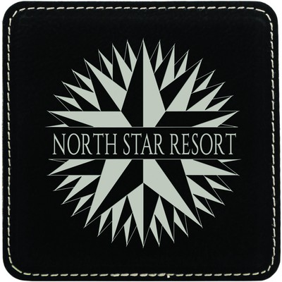 Black/Silver Leatherette Coaster (4" x 4")