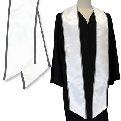 White 84" Graduation Stole with Grey Binded Edge