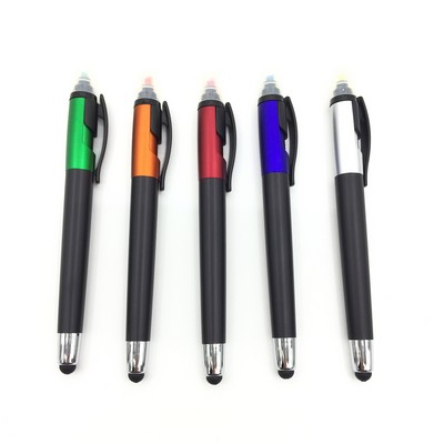 Plastic ballpoint Pen with stylus touch end and highlighter