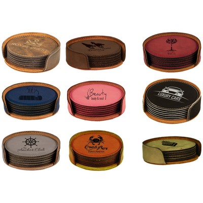 4" Round Laserable Leatherette Set of 6 Coasters Laser Engraved