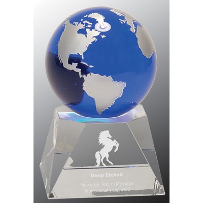 5" Blue Crystal Globe Award on Clear Crystal Base