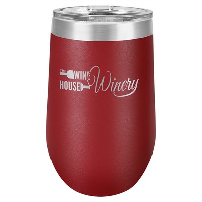 16 oz. Maroon Vacuum Insulated Stemless Wine Glass w/ Lid