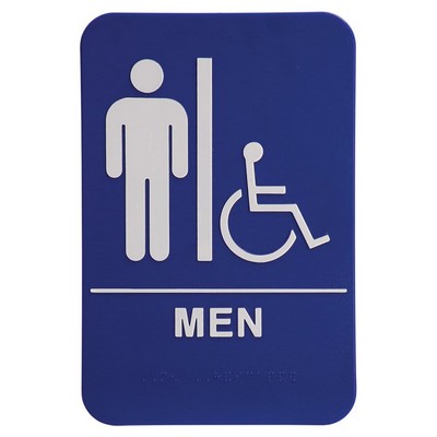 Blue/White Men (w/wheelchair) Accessible Restroom Sign