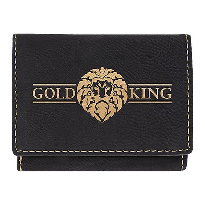 Black/Gold Leatherette Trifold Wallet (4" x 3")