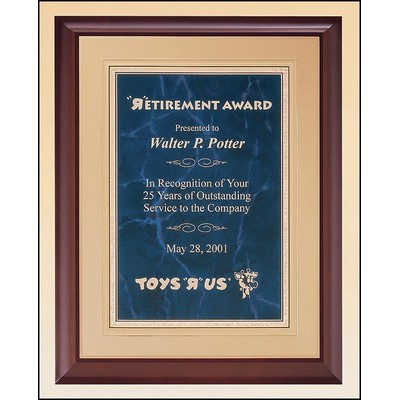 Airflyte® Cherry Finish Plaque w/Sapphire Marble Plate & Gold Embossed Back Plate (11"x 14")