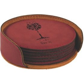 Rose Pink Leatherette Round Coaster Set