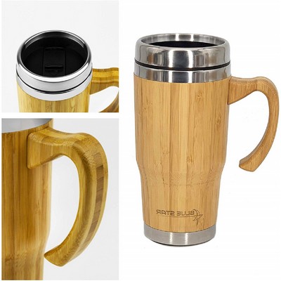 15 Oz. Stainless Steel Bamboo Tumbler w/Handle