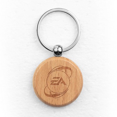 Oceanside Circular Wood Key Chain