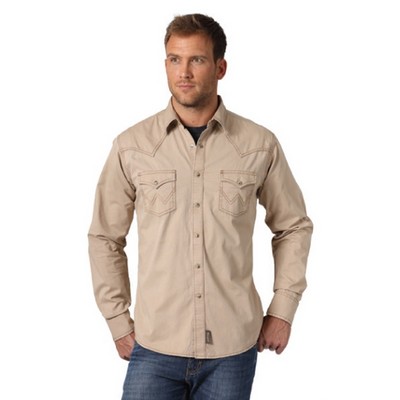 Wrangler® Men's Tan Contrast Trim Western Two Snap Pocket Shirt