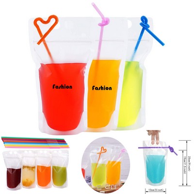 Juice Pouches Drink Pouches , Straw 500ML/16OZ