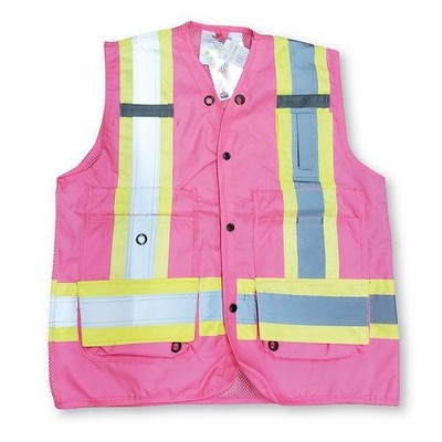 100% Polyester Mesh Pink Surveyor Vest w/ Mesh Back