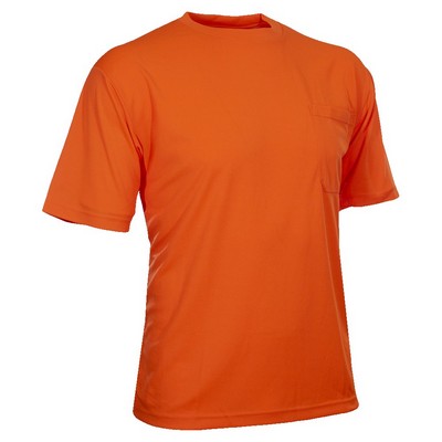 Hi-Vis Birdseye® Short Sleeve Pocketed T-Shirt -Fluorescent Red Orange