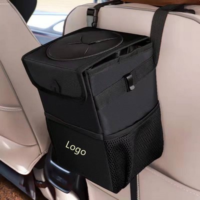 Car Trash Can with Lid and Storage Pockets Car Organizer