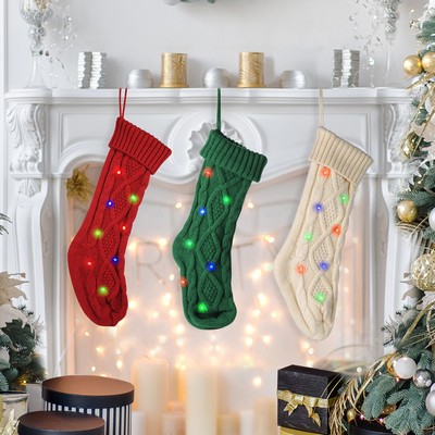 Knitted Christmas Stocking with Flashing LED Lights