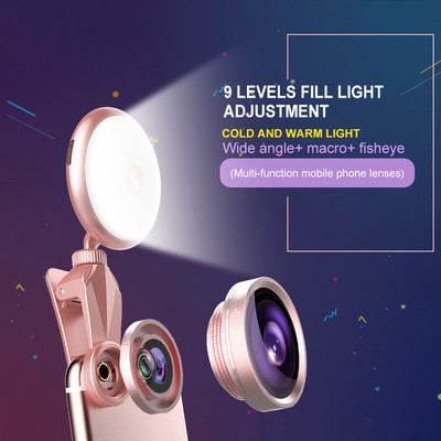 Clip on LED Selfie Light and Lens