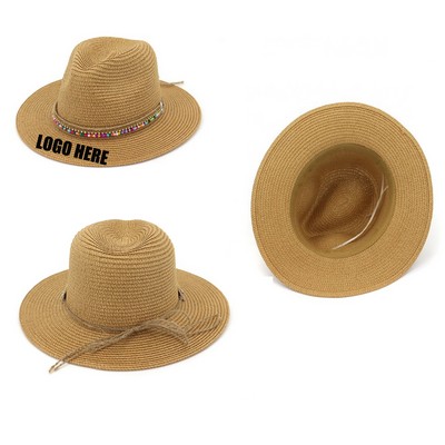 Sun Protective Beach Straw Hat With Beads