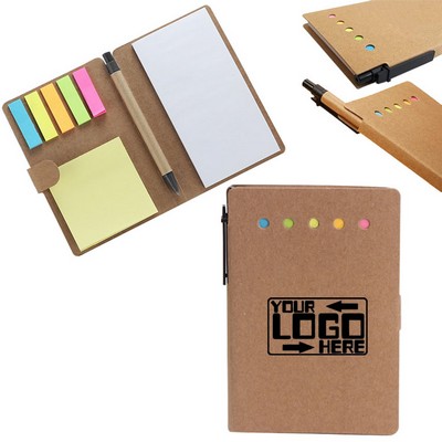 Kraft Paper Cover Note Book with Pen and Sticky Note