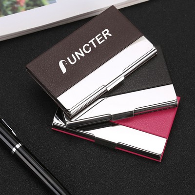 Business Card Cases PU Leather Name Card Holders Stainless Steel Multi Card Holders for Men Women