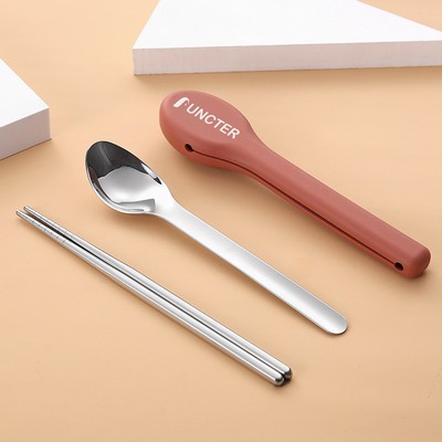 2 Piece Stainless Steel Picnic Utensil Set with Silicone Case