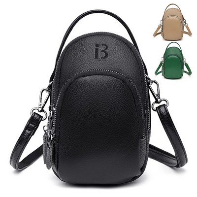 Genuine Leather Two Compartment Phone Crossbody Mini Bag