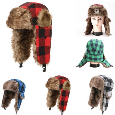 Adult Plaid Winter Trapper Hat