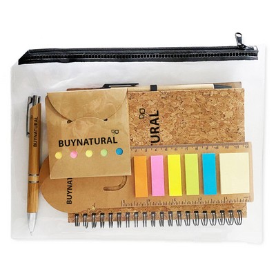 Cork Notebook Bamboo Pen Memo Pad Bookmark Stationery Set