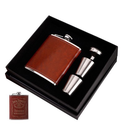 8oz Premium Leatherette Flask Gift Set