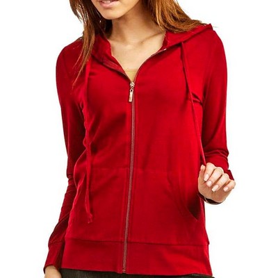 Women's Jersey Zip-Up Hoodie Jackets - Medium, Red (Case of 24)