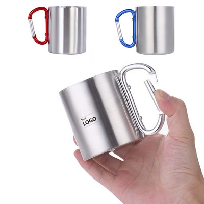 7oz Stainless Steel Insulated Travel Mug with Carabiner Clip